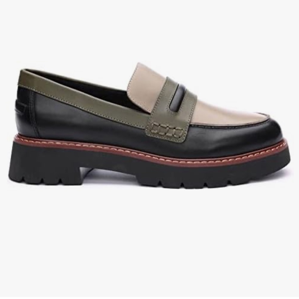 Sanctuary Womens Loafers Shoes Lug Sole Black Olive Leather Sz 9 Preppy Academia